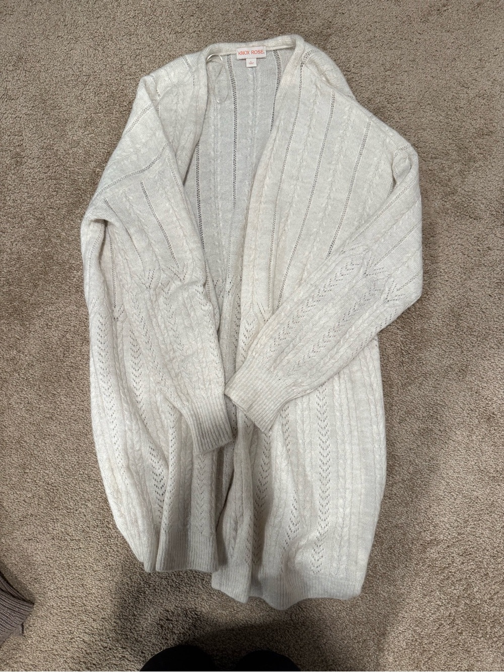 Knox Rose Cream Open-Front Cable Knit Cardigan